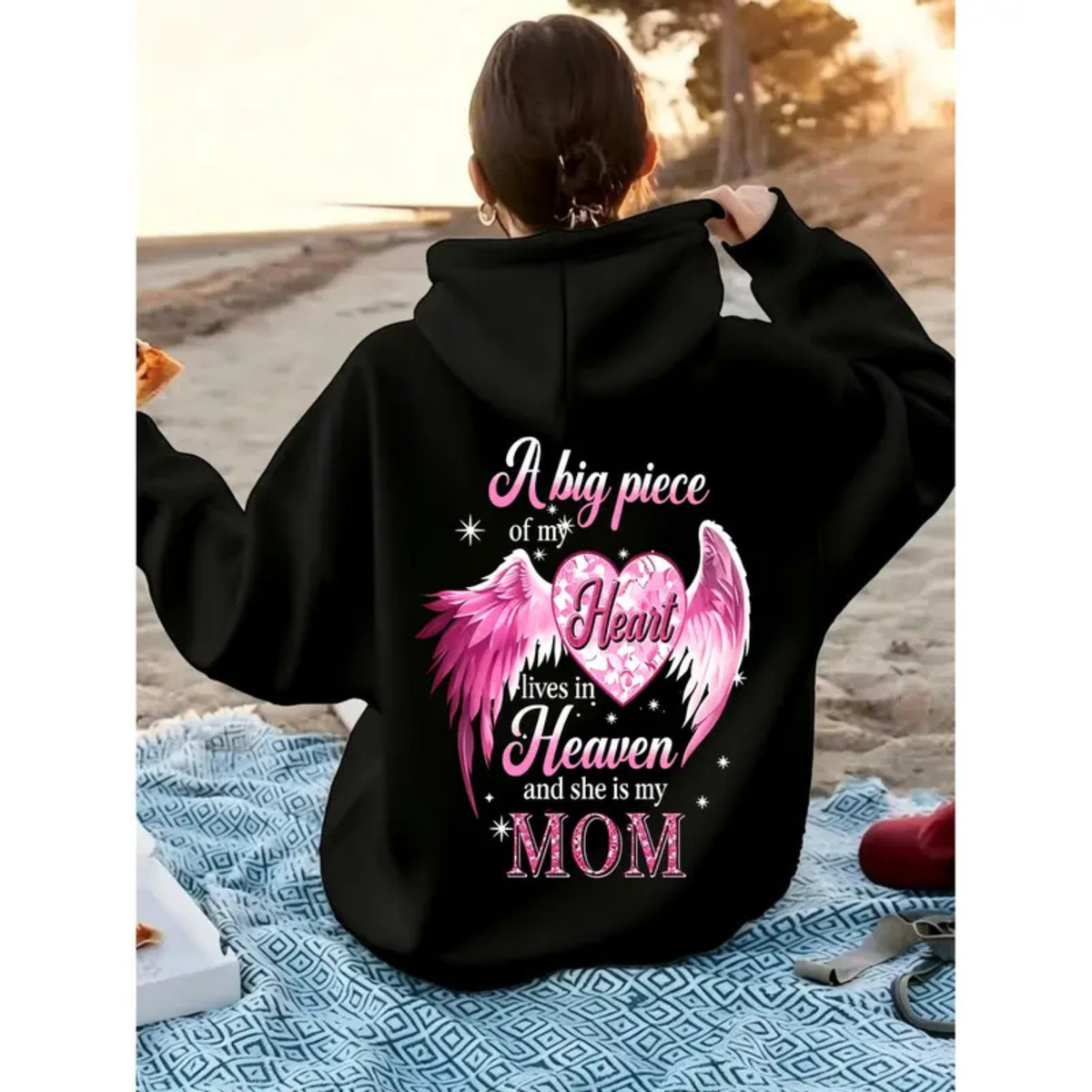 Parke Horizon Hoodie – Women's Pink "A Big Piece Of My Heart Lives In Heaven Mom" Memorial Back Print Hoodie