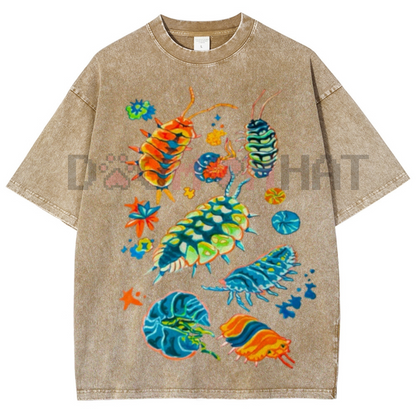 Colorful Insects Vintage Washed Shirt – Unisex Graphic Tee, Full Color, Streetwear Fashion