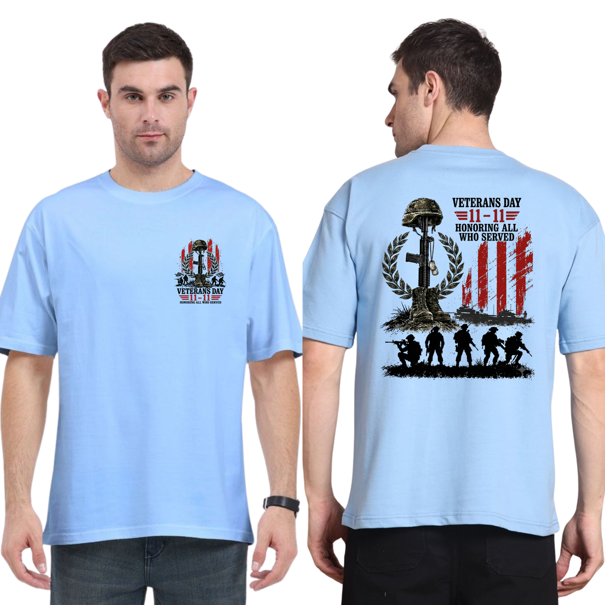 Parke Horizon Tee – Vintage Veterans Day "11-11 Honoring All Who Served" Patriotic Military Graphic T-Shirt