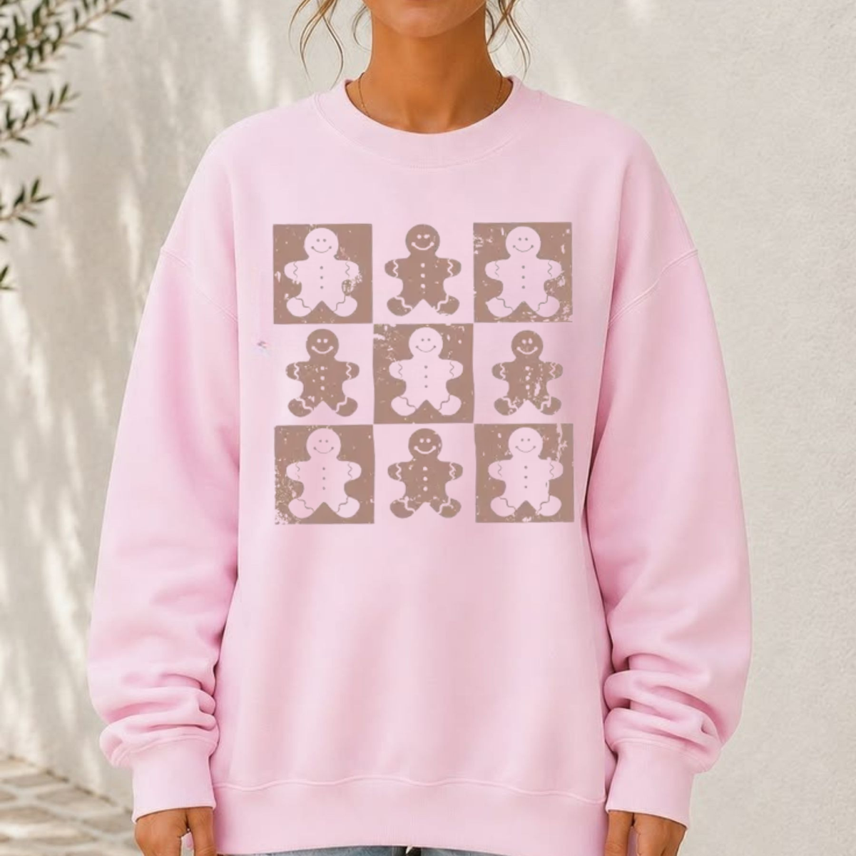 Retro Checkered Gingerbread Man Vintage Christmas Sweatshirt