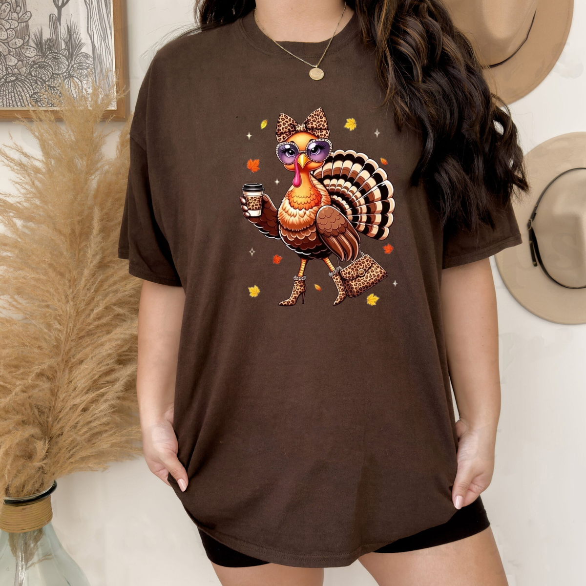Leopard Turkey Drinking Coffee T-Shirt – Thanksgiving Graphic Tee