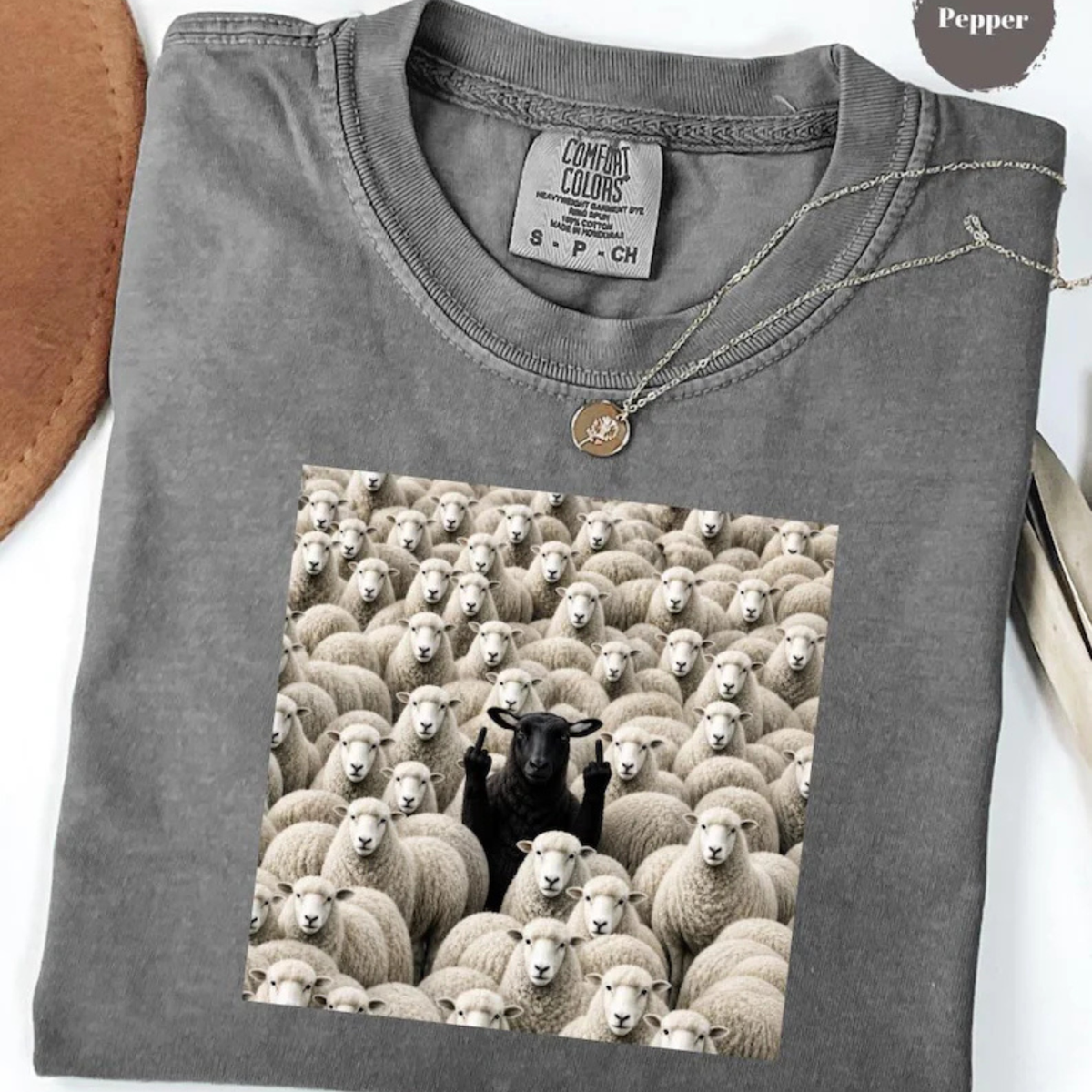 Festive Friction Tee – Black Sheep Flipping Off Rebel Graphic T-Shirt