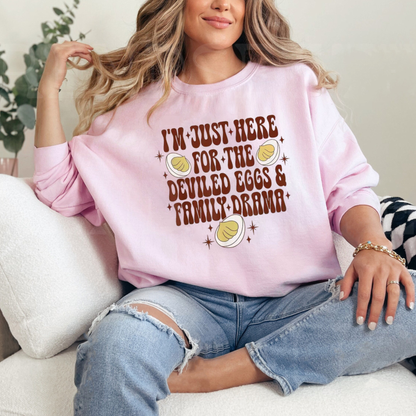 Funny Thanksgiving Deviled Eggs and Family Drama Graphic Sweatshirt