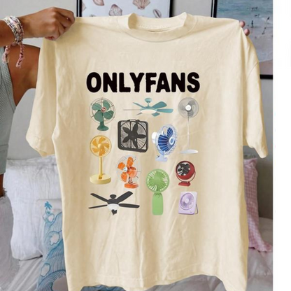 Women’s Letter & Fan Graphic T-Shirt – Casual Summer Round Neck Short Sleeve Tee for Daily Wear