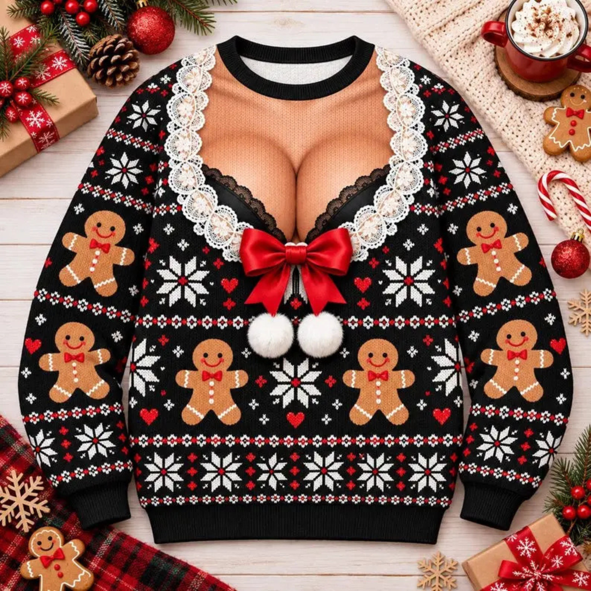 Tacky Festive Clash Crewneck – Funny Ugly Christmas Knitted Holiday Party Sweater