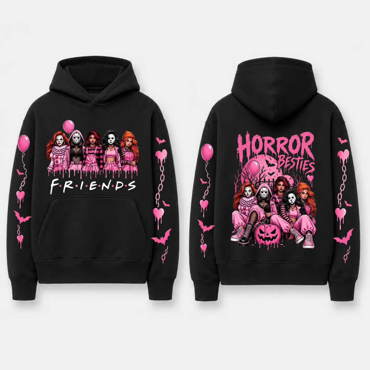 "In October We Wear Pink" Horror Spooky Ribbon Graphic Hoodie