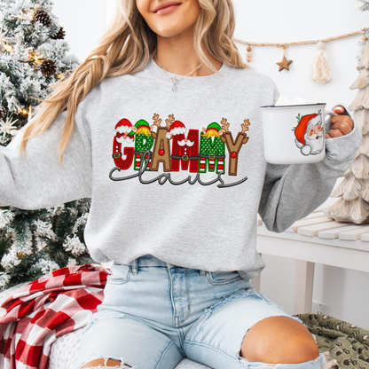 Unisex Faux Embroidery "Claus" Christmas Sweatshirt – Festive Holiday Pullover