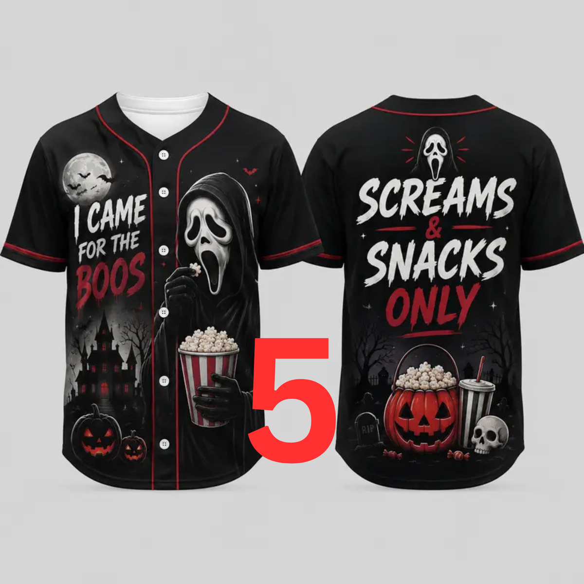 Unisex Horror Graphic Print Baseball Jersey - Slasher Theme Button-Up