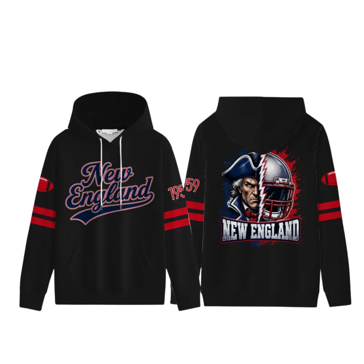Unisex Football City Graphic Hoodie - Black Pullover with Front Script & Back Helmet Art
