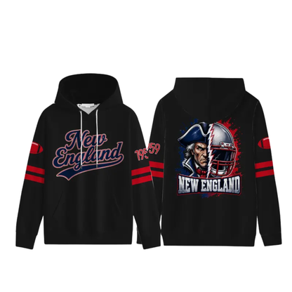 Unisex Football City Graphic Hoodie - Black Pullover with Front Script & Back Helmet Art