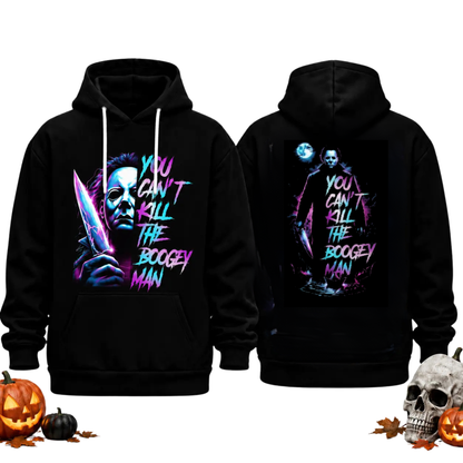 Unisex Horror Movie Villain Double-Sided Graphic Hoodie - Retro Neon Scary Character Pullover Hooded Hoodie