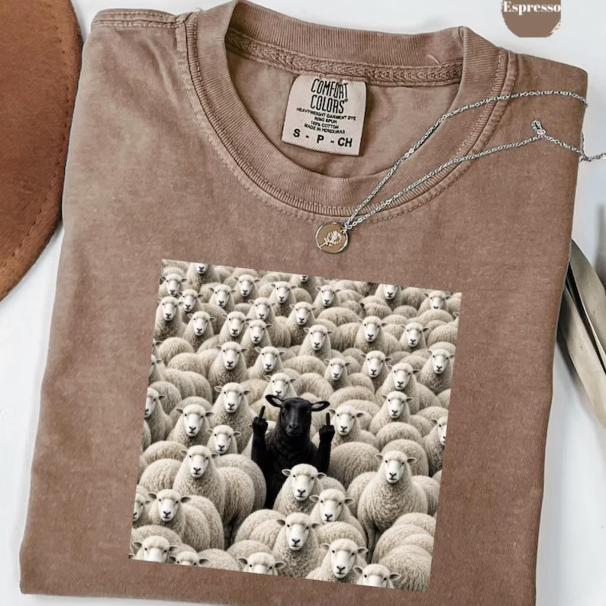 Festive Friction Tee – Black Sheep Flipping Off Rebel Graphic T-Shirt