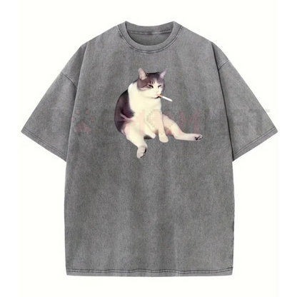 'Cat Smoke' Funny Animal Graphic Tee – Unisex Streetwear Shirt