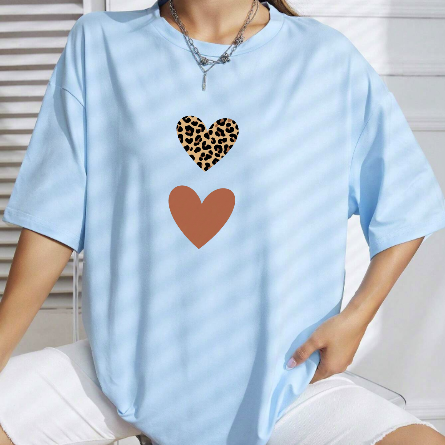 Women’s Casual Leopard & Heart Print T-Shirt