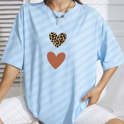 Women’s Casual Leopard & Heart Print T-Shirt