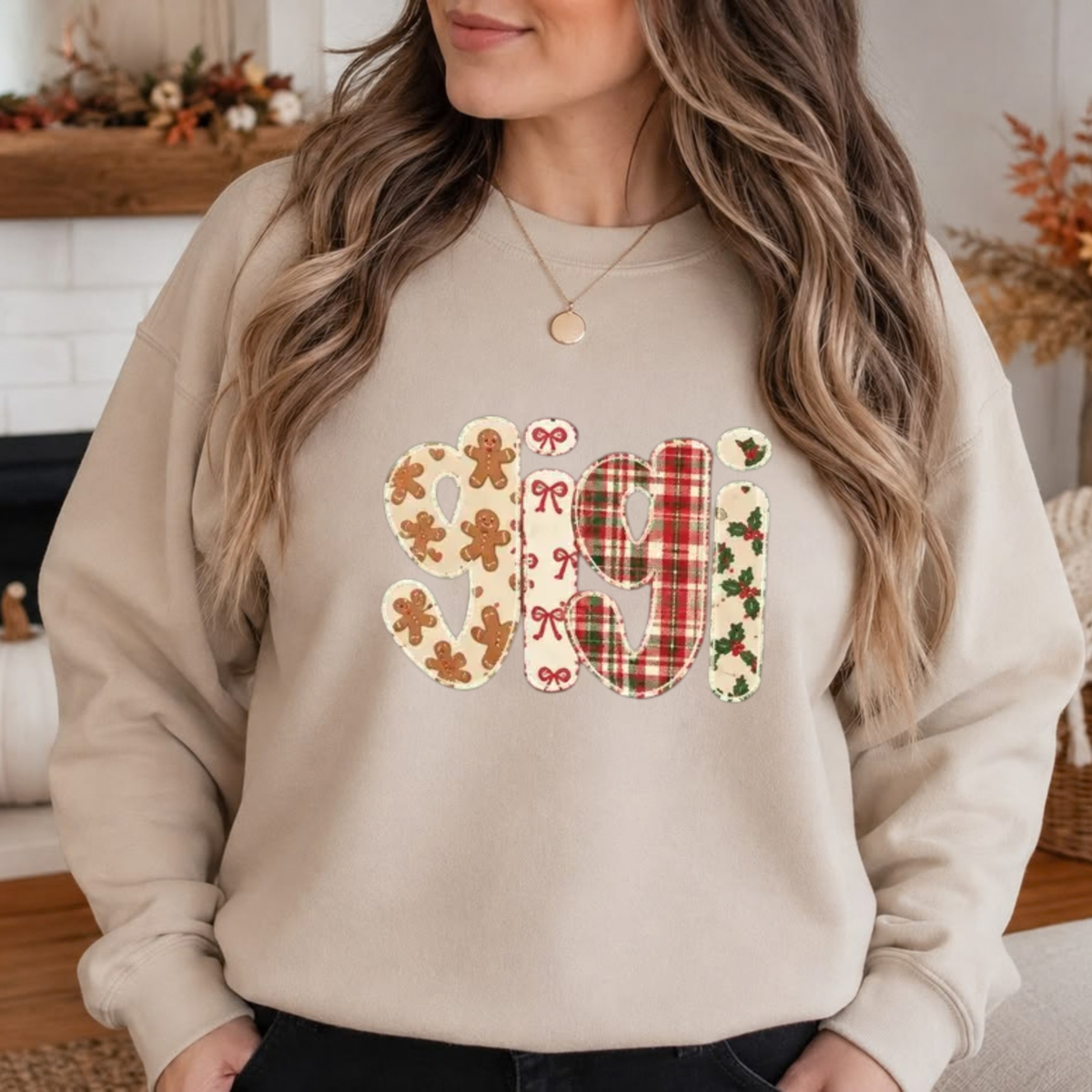Warm Sugar Cookie Family Crewneck – Personalized Gingerbread Plaid Christmas Sweatshirt