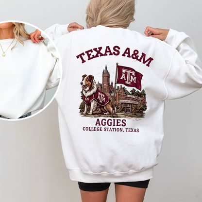 Vintage College Mascot Back Print Black Sweatshirt - Retro University Stadium Graphic Crewneck