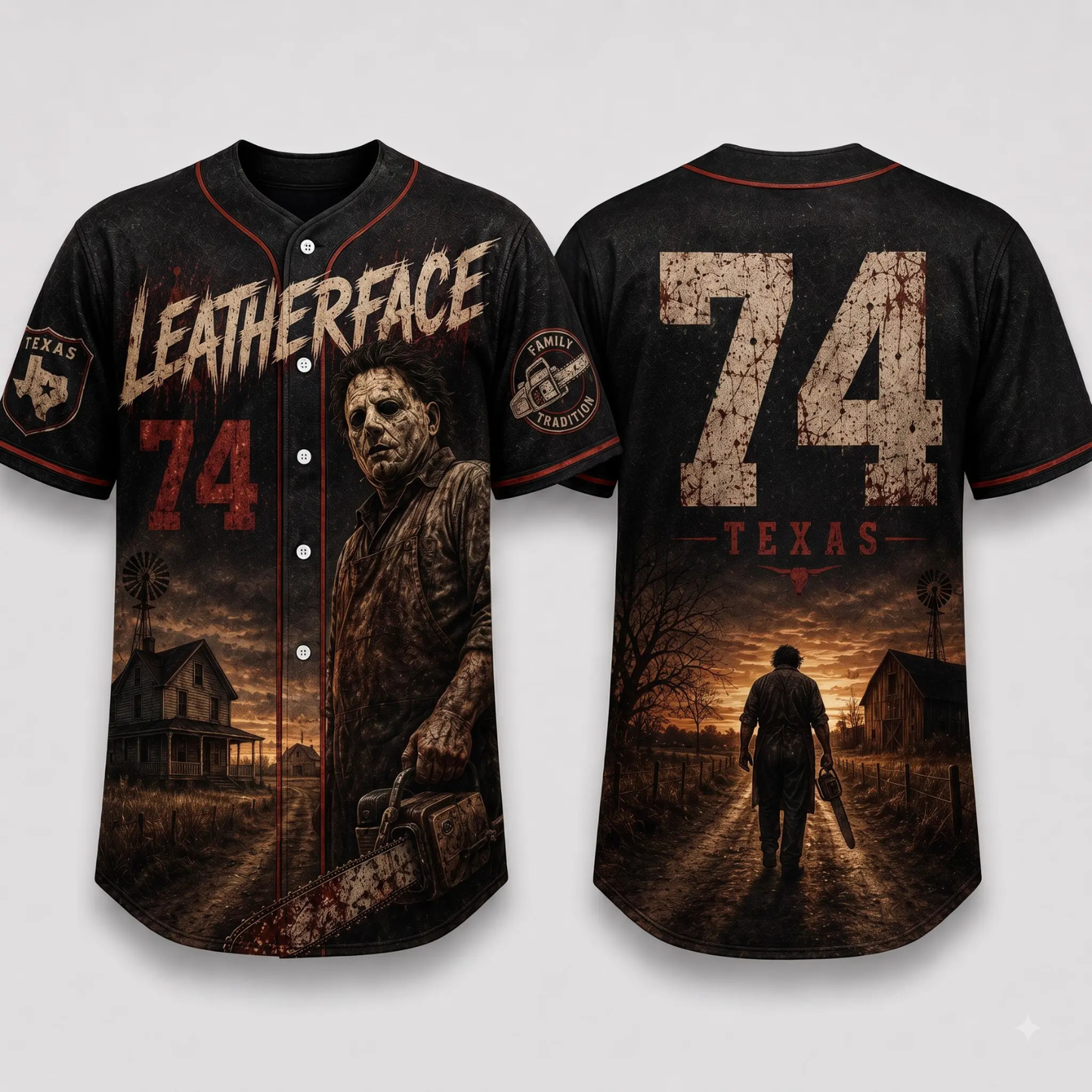 Horror Slasher Gothic Halloween Baseball Jersey - Dark Character Graphic Sports Button-Down