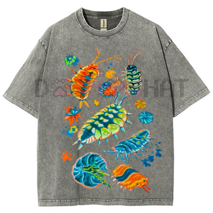 Colorful Insects Vintage Washed Shirt – Unisex Graphic Tee, Full Color, Streetwear Fashion