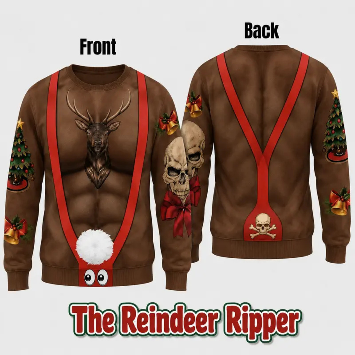 Cheeky Santa Ugly Christmas Sweatshirt – Funny Illusion Reindeer & Elf Crewneck