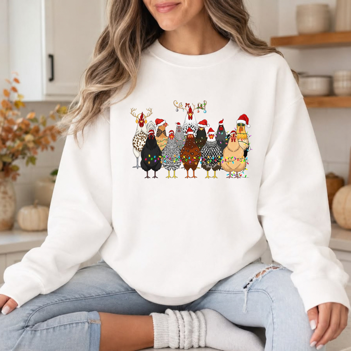 Cluckmas Festive Crewneck – Cute Christmas Chickens Farmhouse Sweatshirt