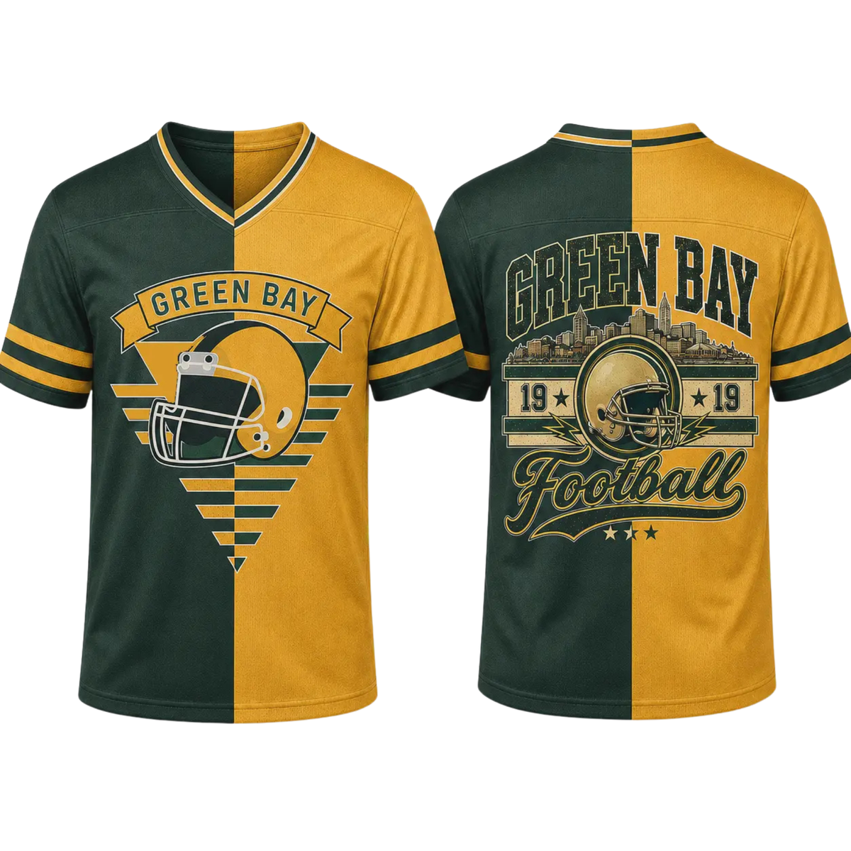 Unisex Two-Tone Split V-Neck Football Fan Jersey - Loose Fit Striped Tailgate Top