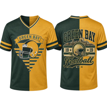 Unisex Two-Tone Split V-Neck Football Fan Jersey - Loose Fit Striped Tailgate Top