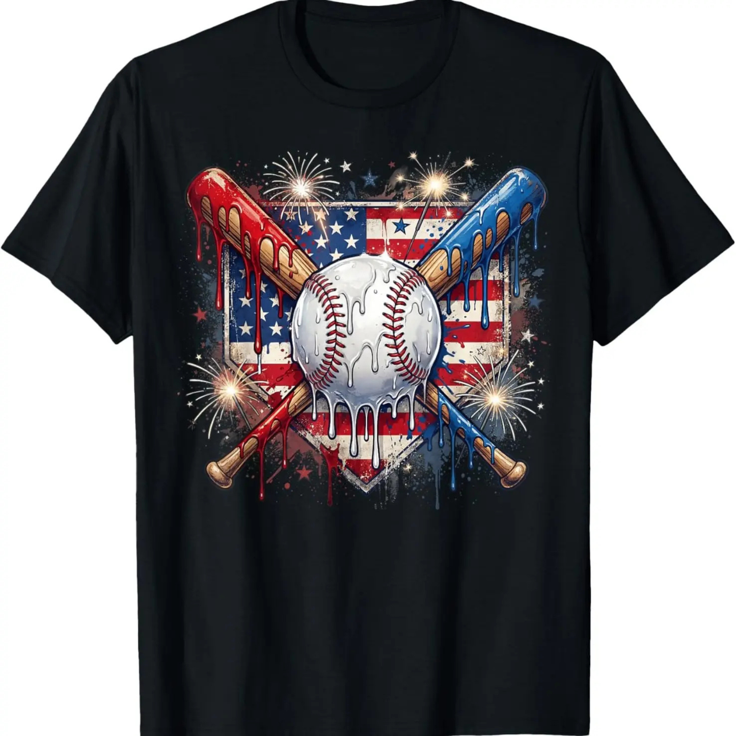 Baseball Drip Patriotic Ice Cream US Flag T-Shirt