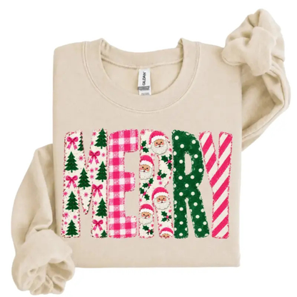 Festive Friction Crewneck – Retro Pink Merry Christmas Polka Dot Tree Sweatshirt
