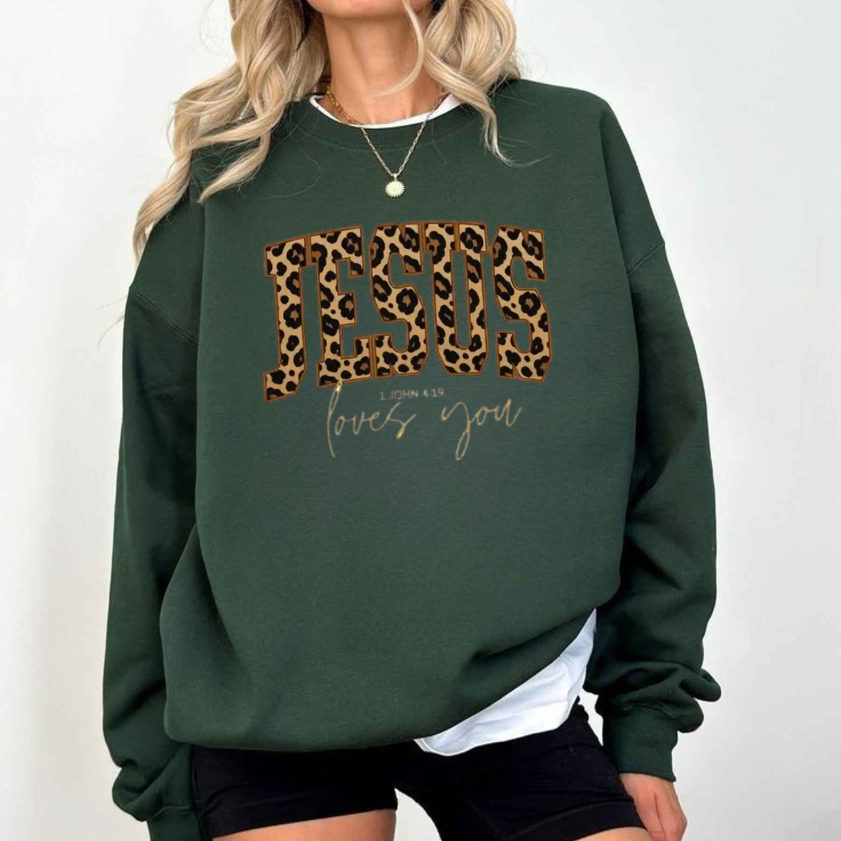 "The Way The Truth The Life" Jesus Cheetah Print Graphic Sweatshirt