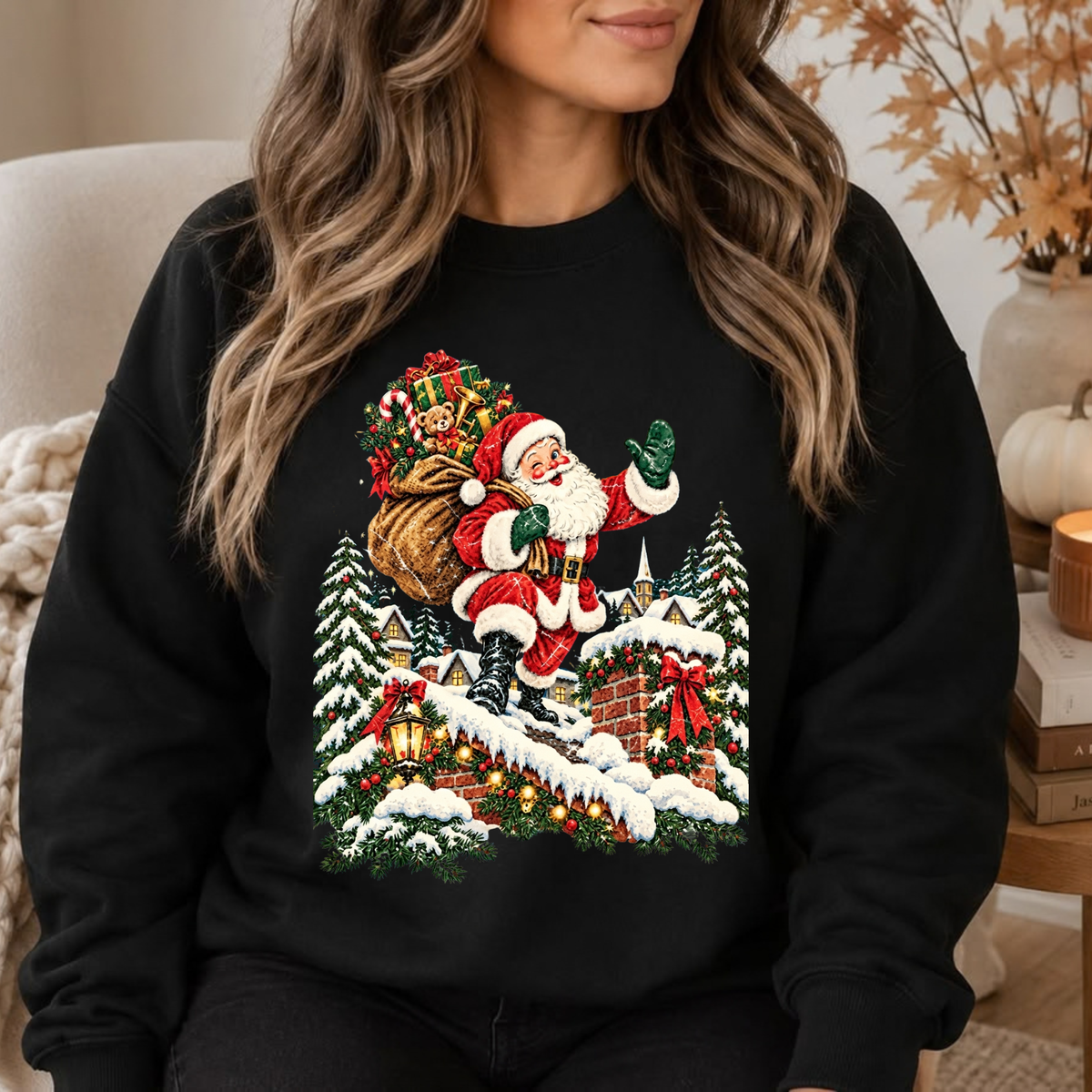 Festive Friction Crewneck – Vintage 90s Retro Santa Christmas Graphic Sweatshirt