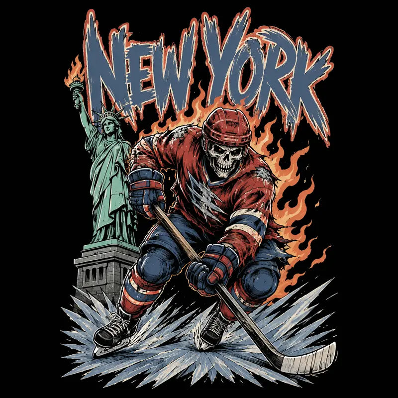 Gildan USA 32 Teams Ice Hockey Skull Vintage Sweatshirt - Classic 90s All Team Game Day Crewneck