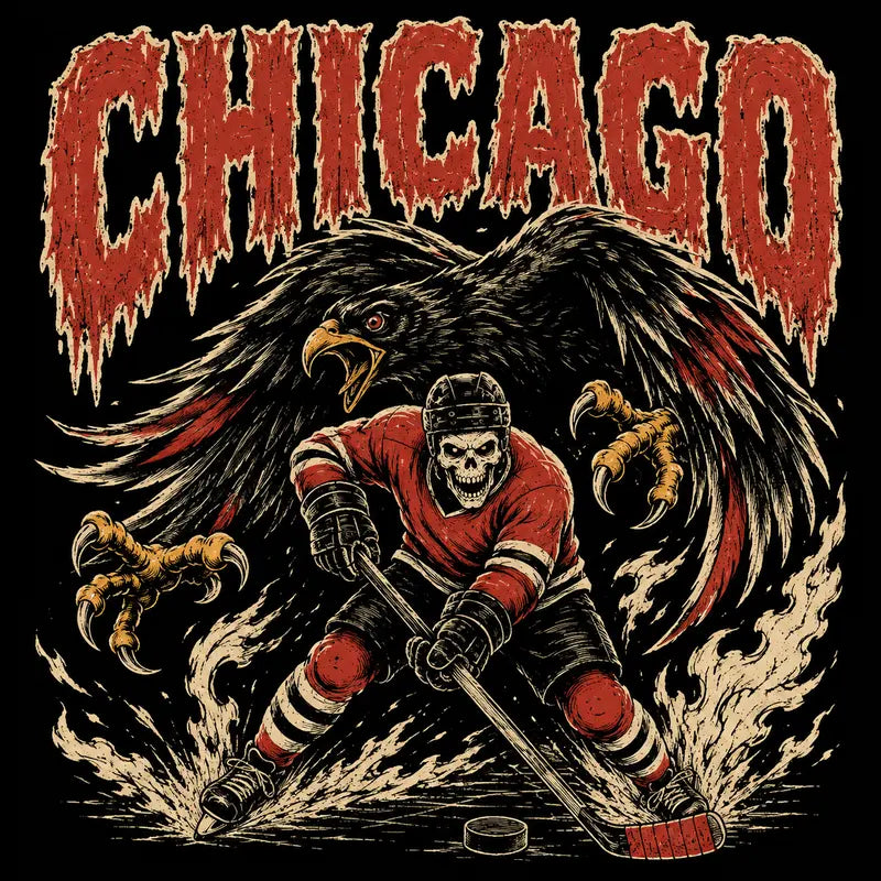 Gildan USA 32 Teams Ice Hockey Skull Vintage Sweatshirt - Classic 90s All Team Game Day Crewneck