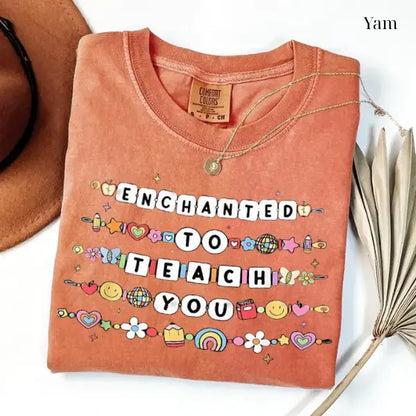 Comfort Colors Teacher Shirt, Enchanted to Teach Friendship Bracelet Tee, Cute Back to School Gift, Teacher Appreciation Graphic Top for Women