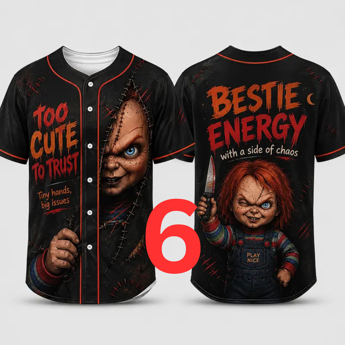 Unisex Horror Graphic Print Baseball Jersey - Slasher Theme Button-Up