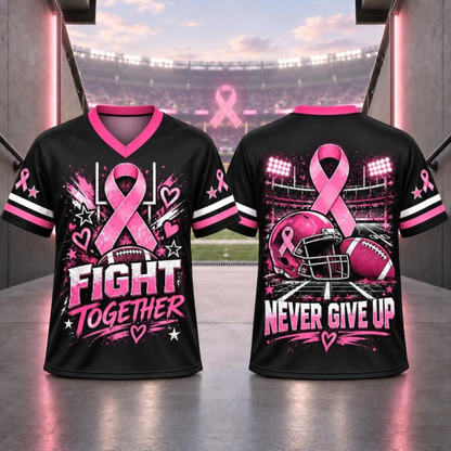 Pink Ribbon Breast Cancer Awareness V-Neck Football Jersey T-Shirt