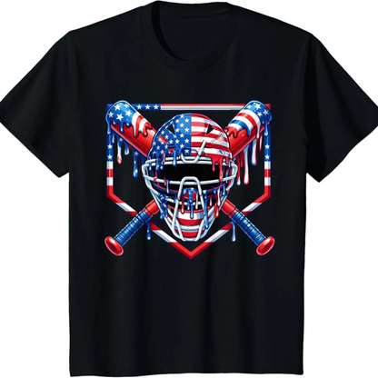 Baseball Drip Patriotic Ice Cream US Flag T-Shirt