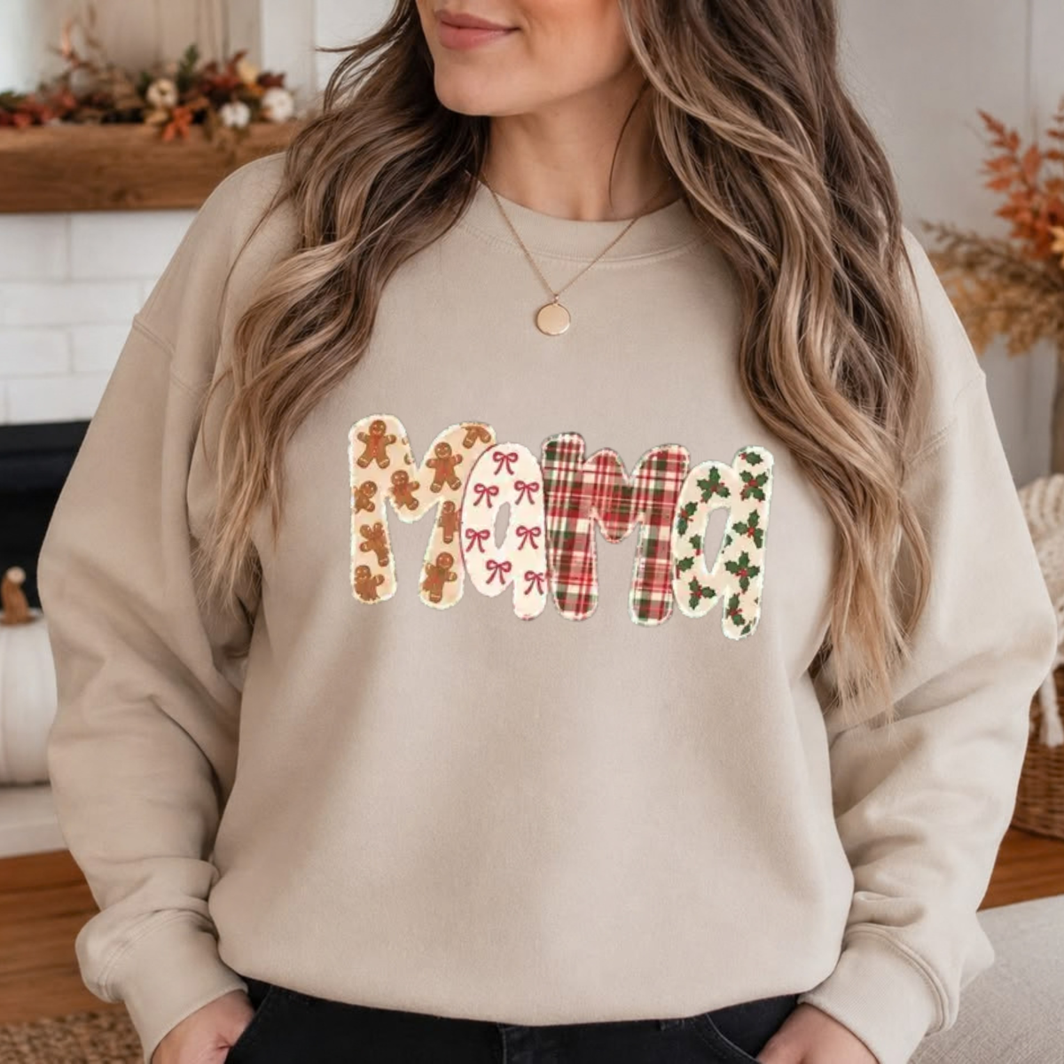 Warm Sugar Cookie Family Crewneck – Personalized Gingerbread Plaid Christmas Sweatshirt