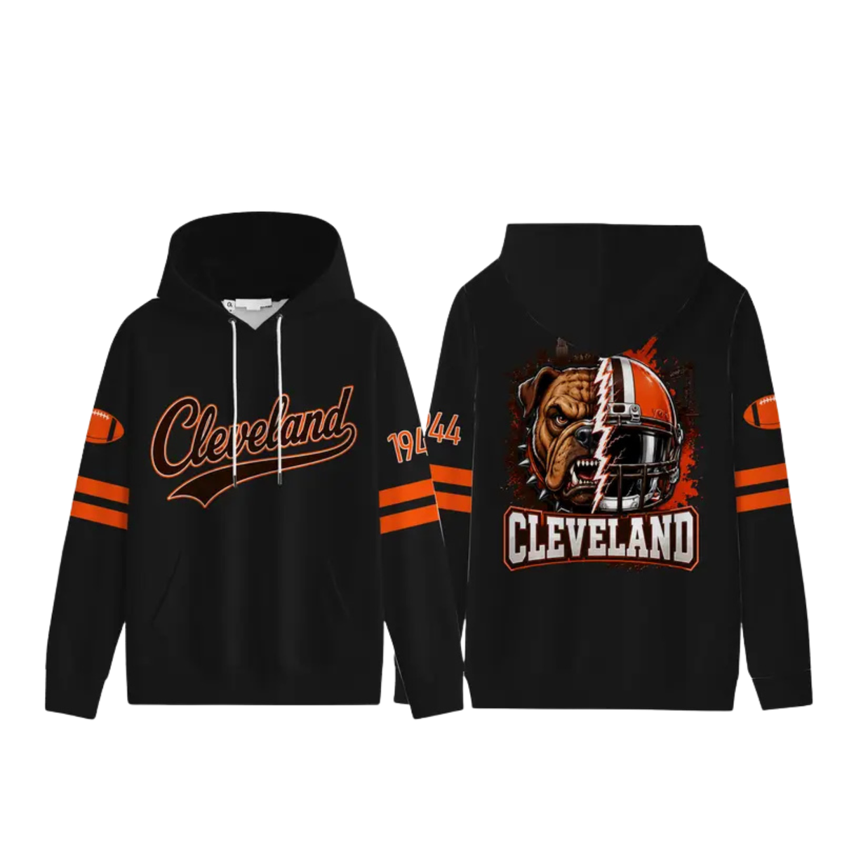 Unisex Football City Graphic Hoodie - Black Pullover with Front Script & Back Helmet Art
