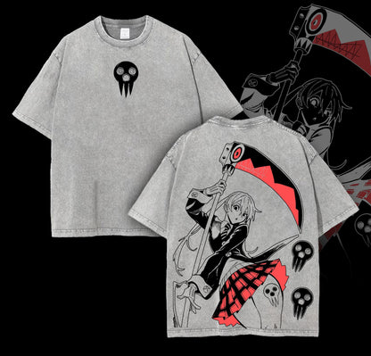 Maka Albarn x Soul Eater Anime Double Printed Vintage Washed Oversize T-Shirt