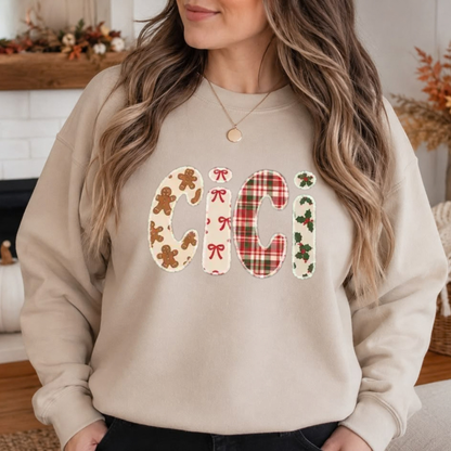 Warm Sugar Cookie Family Crewneck – Personalized Gingerbread Plaid Christmas Sweatshirt