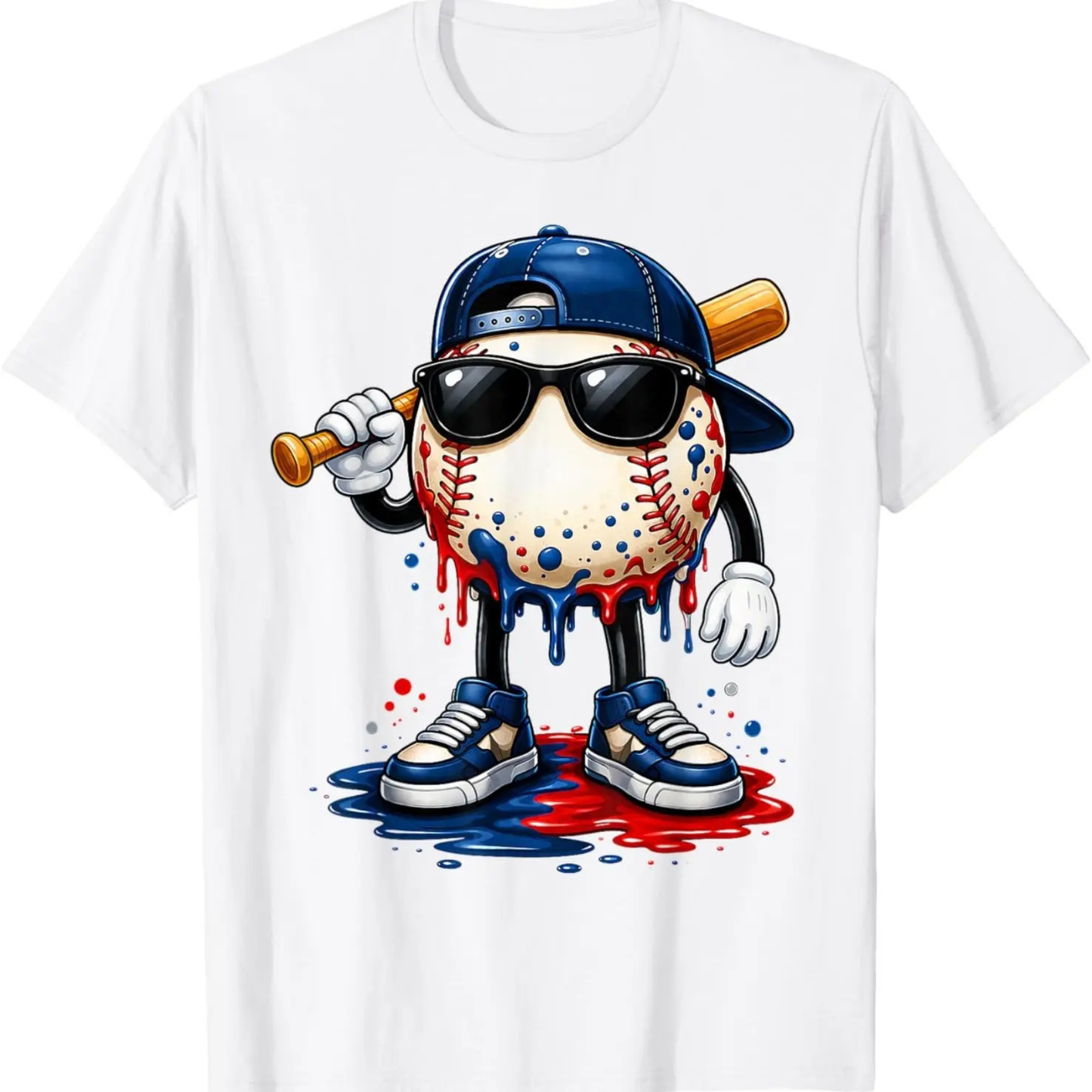 Baseball Drip Patriotic Ice Cream US Flag T-Shirt
