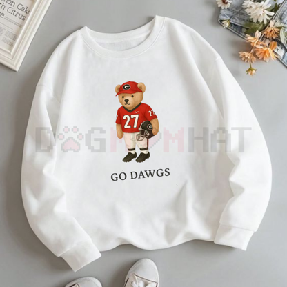 All Team College Football Teddy Bear Graphic Sweatshirt Pullover – White Vintage Sport Varsity Crewneck