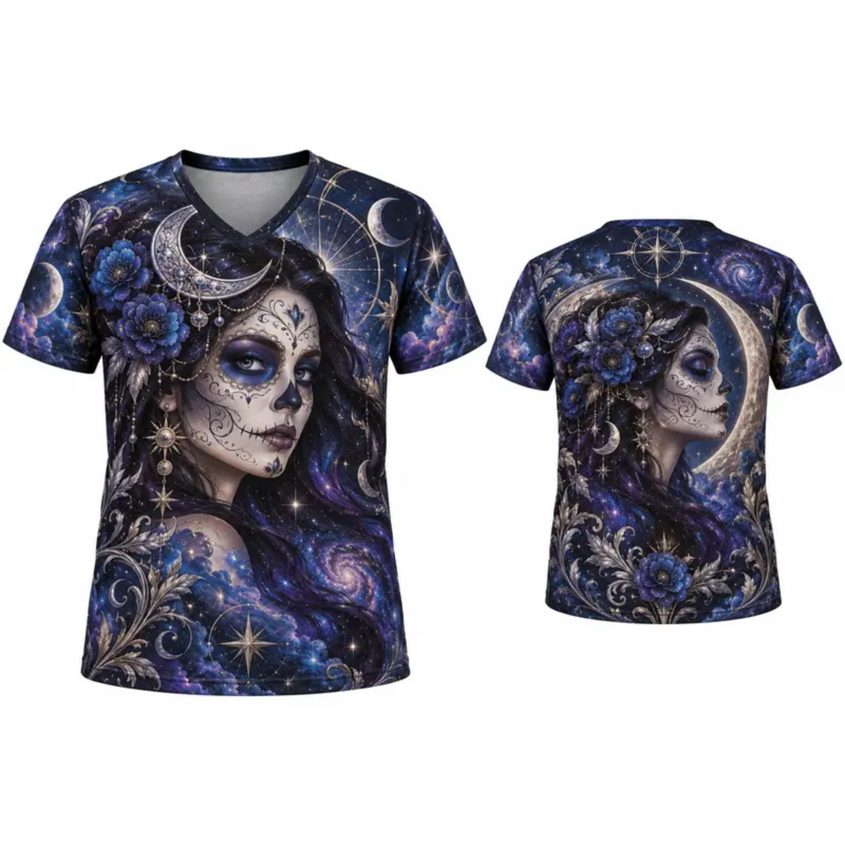 Parke Horizon Top – Women's Día de los Muertos La Catrina Stained Glass V-Neck Sports Top