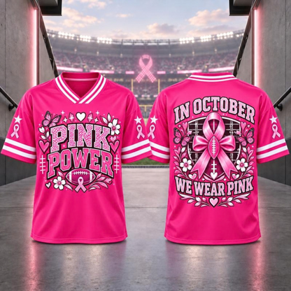 Pink Ribbon Breast Cancer Awareness V-Neck Football Jersey T-Shirt