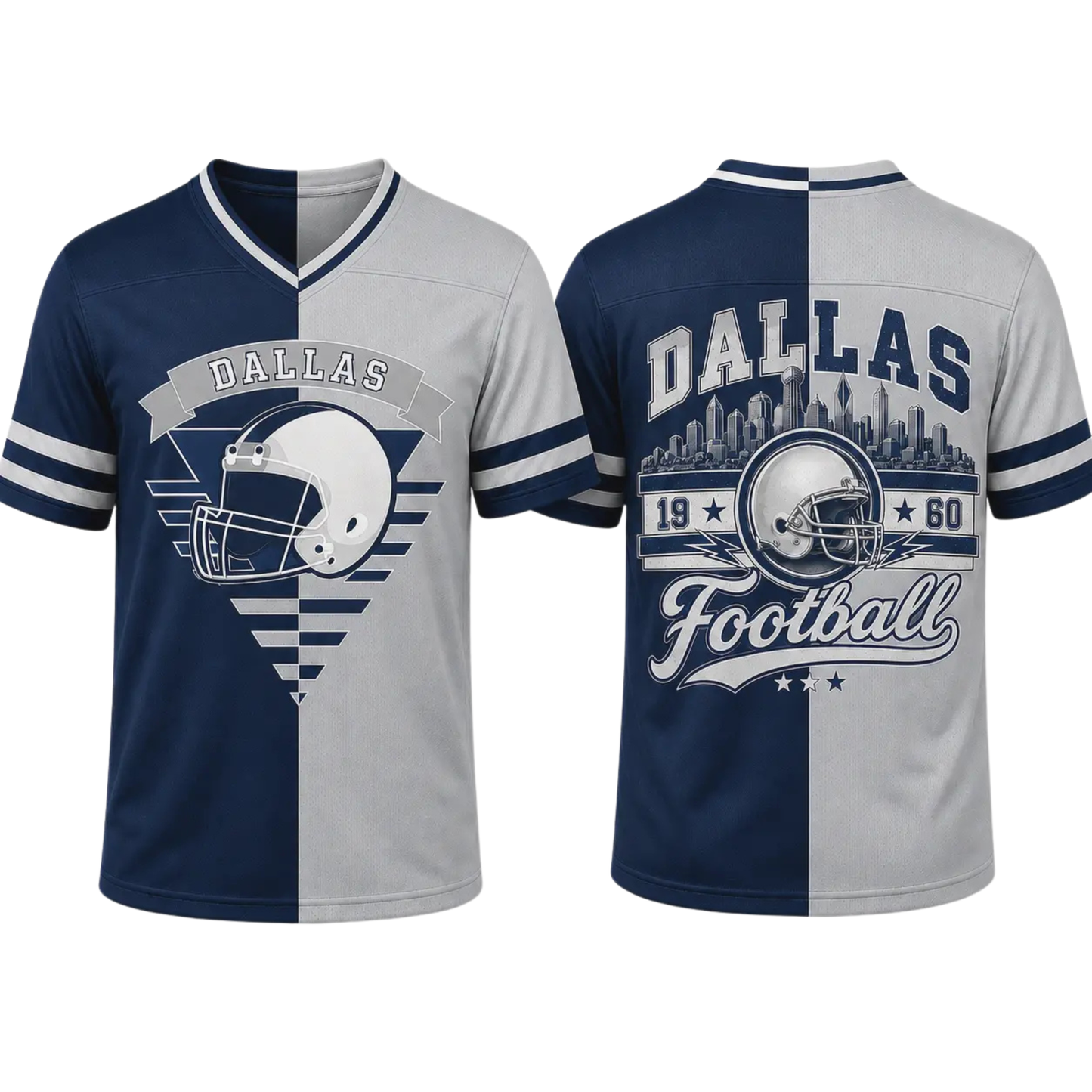 Unisex Two-Tone Split V-Neck Football Fan Jersey - Loose Fit Striped Tailgate Top