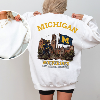 Vintage College Mascot Back Print Black Sweatshirt - Retro University Stadium Graphic Crewneck