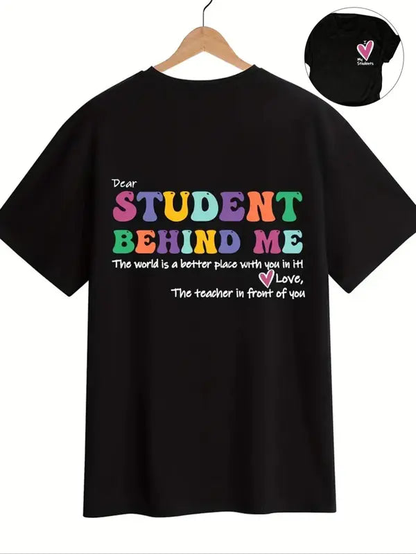 Women's Letter & Heart Print T-Shirt – Casual Crew Neck Tee, Soft Summer Top for Vacation & Daily Wear