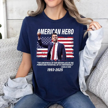 Charlie Kirk American Hero T-Shirt – Unisex Patriotic Apparel, Conservative Fan Tee