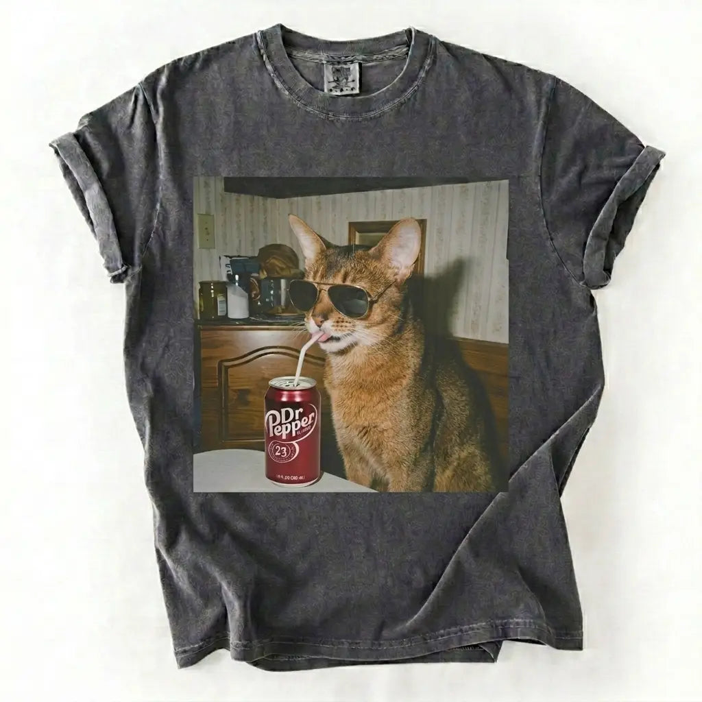 Cat Breeds Drinking Soda Vintage Graphic Tee